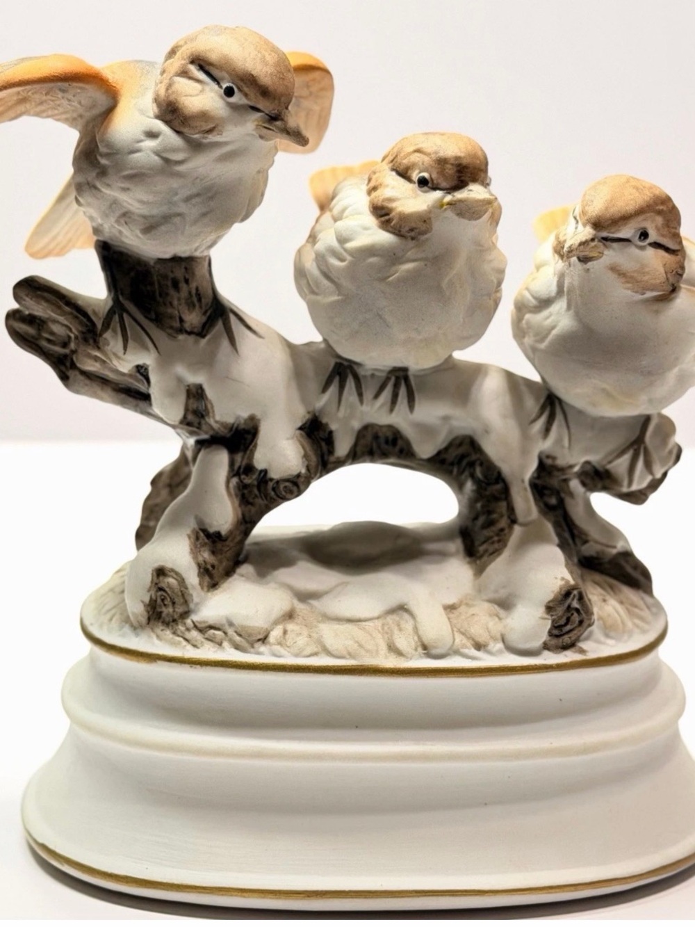 Towle Porcelain Sparrow Trio in White, Brown and Gold Accents